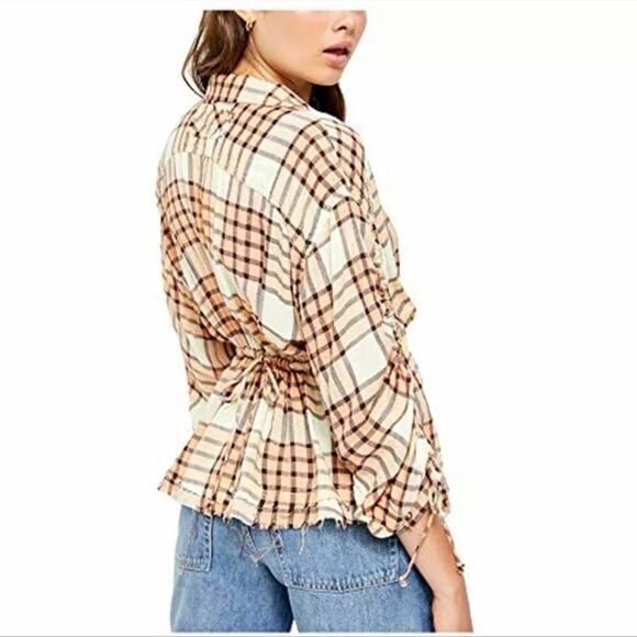 NWT Free People Pacific Dawn Plaid Top Orange Yellow Peach Tree Combo SMALL - Picture 8 of 8